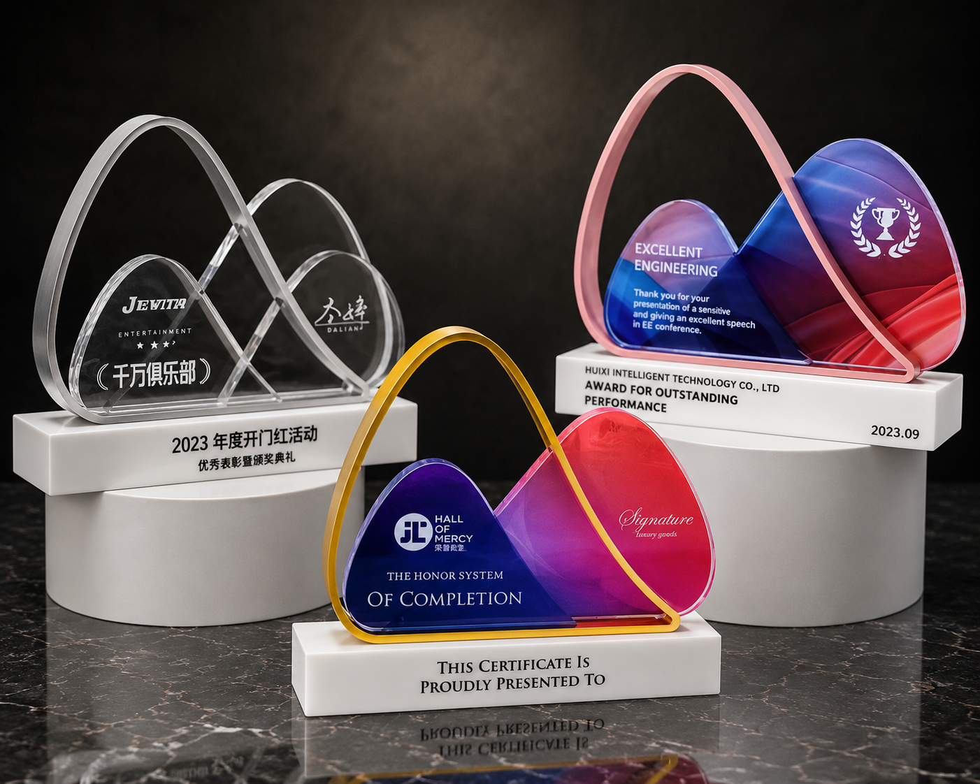 Heartline Crystal Recognition Award - custom glass awards with your logo